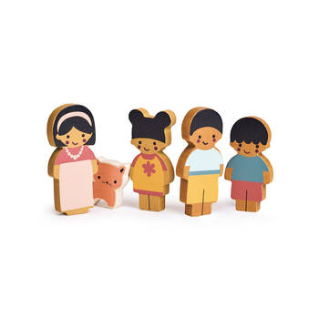 5pc Mentari Wooden Doll Family w/ Cat Kids Pretend Play Toy 12m+