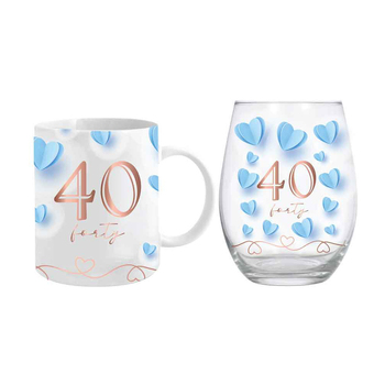 2pc 40th Birthday 360ml/600ml Ceramic Mug & Stemless Glass Set