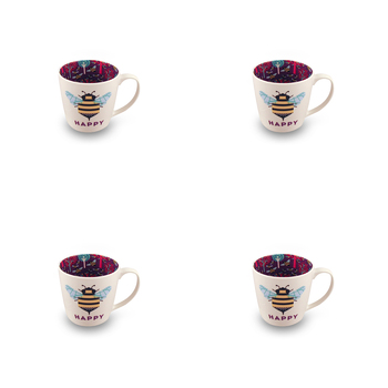 4PK Bee Happy Inside Out Ceramic 14oz Coffee Mug Drinkware