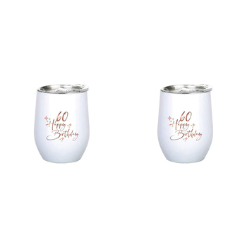 2PK 60th Birthday 360ml S/S Vacuum Insulated Tumbler Double Walled Rose Gold