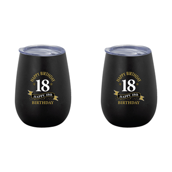 2PK 18th Birthday 360ml Stainless Steel Double Walled Insulated Mug Black