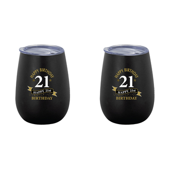2PK 21st Birthday 360ml Stainless Steel Double Walled Insulated Mug Black