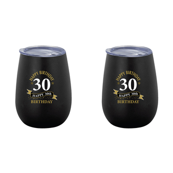 2PK 30th Birthday 360ml Stainless Steel Double Walled Insulated Mug Black
