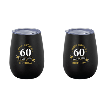 2PK 60th Birthday 360ml Stainless Steel Double Walled Insulated Mug Black