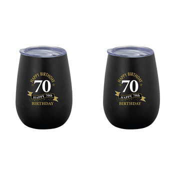 2PK 70th Birthday 360ml Stainless Steel Double Walled Insulated Mug Black
