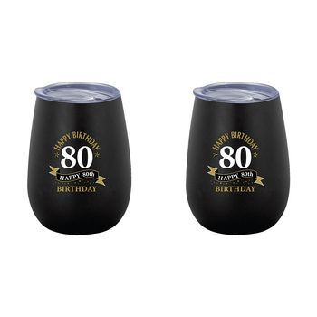 2PK 80th Birthday 360ml Stainless Steel Double Walled Insulated Mug Black