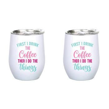 2PK First I Drink Coffee Then 360ml Stainless Steel Double Walled Thermo Mug