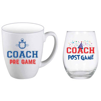 2pc Coach 400ml Mug & Stemless Wine Glass Drinking Cup Set White