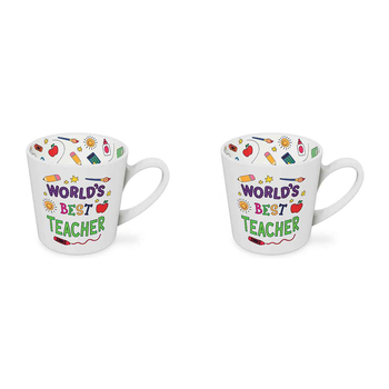2PK World's Best Teacher Beautiful on the Inside 420ml Ceramic Mug w/ Handle
