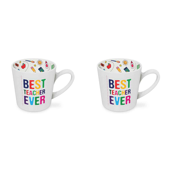 2PK Best Teacher Beautiful on the Inside 420ml/10cm Ceramic Mug w/Handle