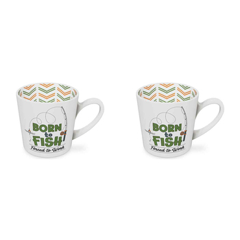 2PK Born to Fish Beautiful on the Inside 420ml/10cm New Bone China Mug