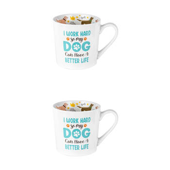 2PK LMD New Bone China Work Hard Beautiful Inside Mug 400ml