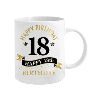 18th Bday White & Gold 360ml Ceramic Coffee/Tea Drink Mug w/ Handle