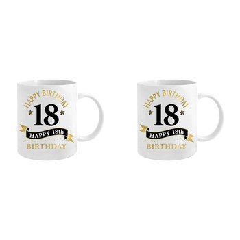 2PK 18th Bday White & Gold 360ml Ceramic Coffee/Tea Drink Mug w/ Handle