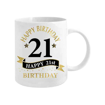 21st Bday White & Gold 360ml Ceramic Coffee/Tea Drink Mug w/ Handle