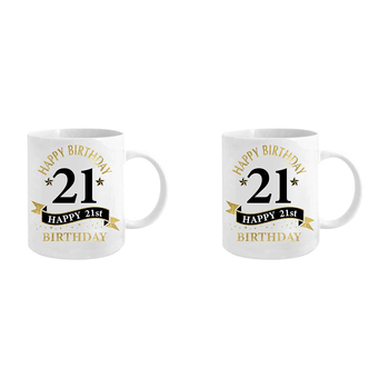 2PK 21st Bday White & Gold 360ml Ceramic Coffee/Tea Drink Mug w/ Handle