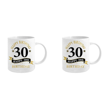 2PK 30th Bday White & Gold 360ml Ceramic Coffee/Tea Drink Mug w/ Handle