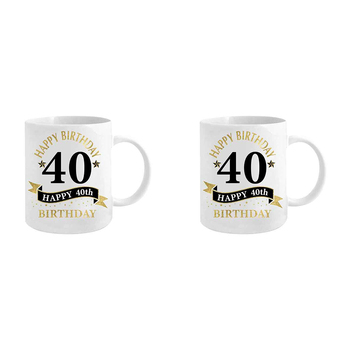 2PK 40th Birthday White & Gold 360ml Ceramic Coffee/Tea Drink Mug w/ Handle