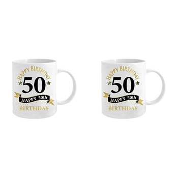 2PK 50th Bday White & Gold 360ml Ceramic Coffee/Tea Drink Mug w/ Handle