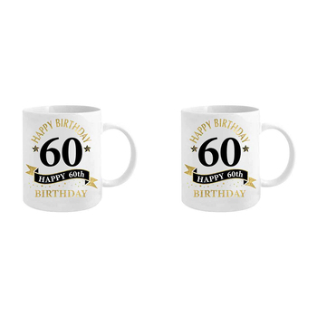2PK 60th Birthday White & Gold 360ml Ceramic Coffee/Tea Drink Mug w/ Handle