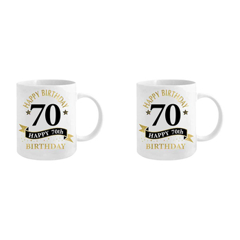 2PK 70th Birthday White & Gold 360ml Ceramic Coffee/Tea Drink Mug w/ Handle