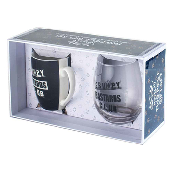 2pc Grumpy Bastards Club 400ml Mug & Stemless Wine Glass Set