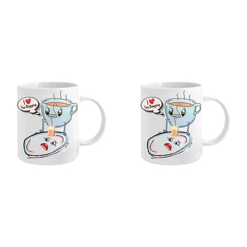 2PK I Love Tea Bagging 360ml Ceramic Coffee Mug Drinking Cup w/ Handle