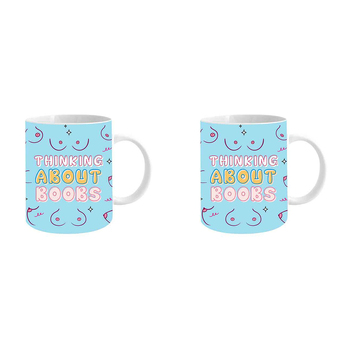 2PK Thingk About Boobs 360ml Ceramic Coffee Mug Drinking Cup w/ Handle