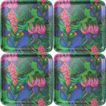 4PK LVD Melamine/Bamboo Serving Tray Amazon Parrot Kitchen Decor 33cm Square