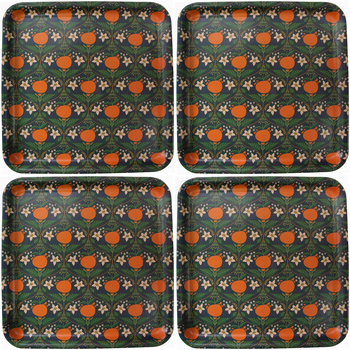 4PK LVD Melamine/Bamboo Tray Square Orange Blossom 33x33cm