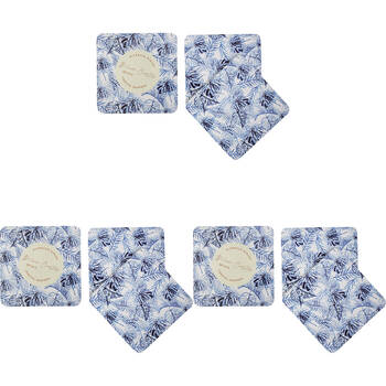 12pc LVD MDF/Cork Coasters Square 10x10cm - Blue Leaf Tropics