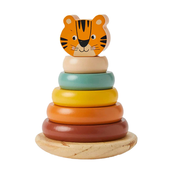 7pc Zookabee Wood Tiger Tower Rings Interactive Kids Educational Toy 12m+