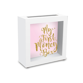 My First Money Box Pink Wooden 19x7.5cm Novelty Decor For Kids