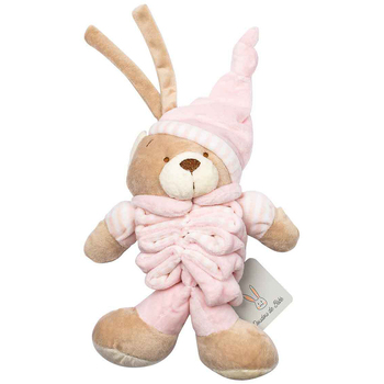 Pink Musical Stretch Bear 20cm With Ties Cuddly Ultra Soft Toy For Babies