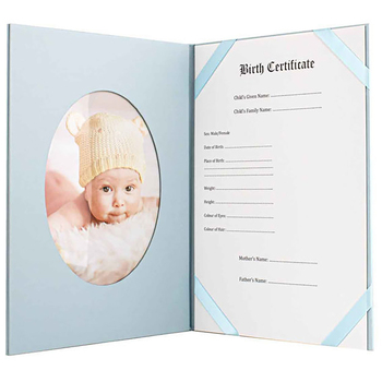 Birth Certificate Holder - Blue A4 Novelty Baby Picture Frame Set
