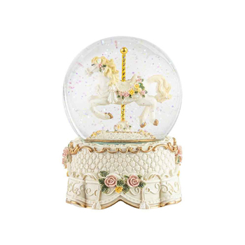 Pretty Glitter Horse Carousel Water Globe w/ Music Home Decor 13cm - Beige