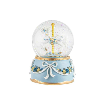 Sweet Glitter Horse Water Globe w/ Music Home Decor 13cm - Blue