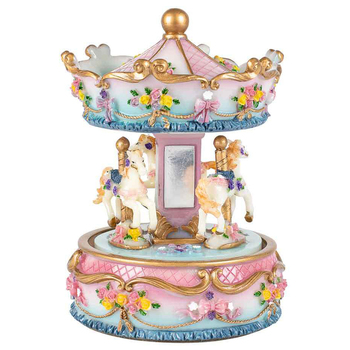 Carousel Pink/Blue W/ White Horse 16cm  Decorative Keepsake Box Gift Set