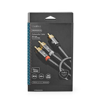 Nedis Subwoofer Braided Nylon Cable RCA Male to 2x RCA Male 3m - Grey