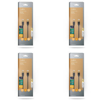 4PK Nedis CAT6 Network Patch Round Metal Audio Cable 1m - Black