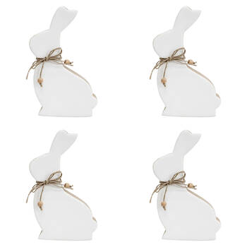 4PK LVD Large Wooden Easter Rabbit Squat Home Decor 19.5x12.5cm White-Washed