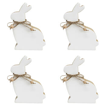 4PK LVD Medium Wooden Easter Rabbit Squat Home Decor 14.5x9cm White-Washed