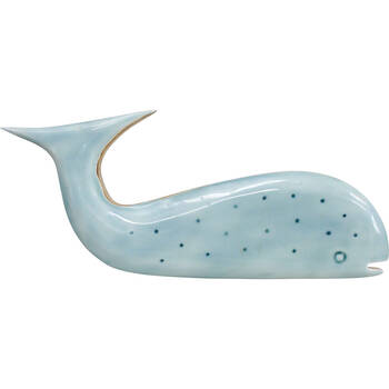 LVD Large Wooden Home Decorative Speckled Whale 30x13.5cm Soft Blue