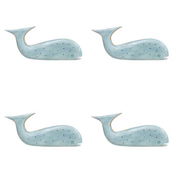 2PK LVD Large Wooden Home Decorative Speckled Whale 30x13.5cm Soft Blue