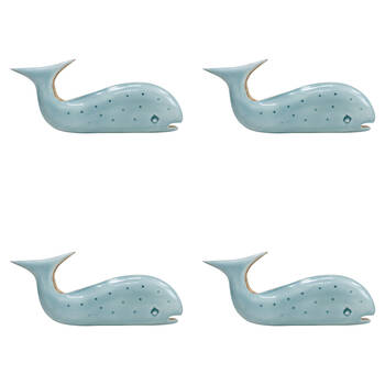 2PK LVD Medium Wooden Home Decorative Speckled Whale 26x11.5cm Soft Blue