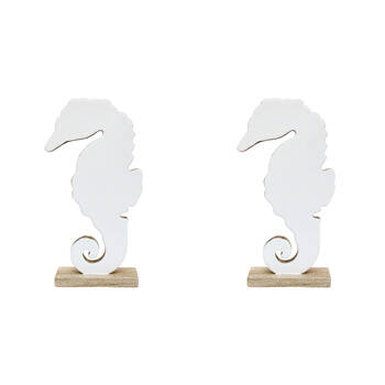 2PK LVD Extra Large Wooden Seahorse Decorative Home Statue 31x17cm White