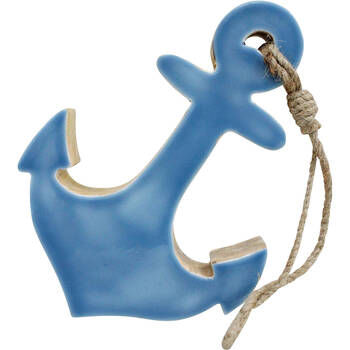 LVD Wooden Nautical Hanging Anchor Decoration Small 20x16x3.5cm Blue