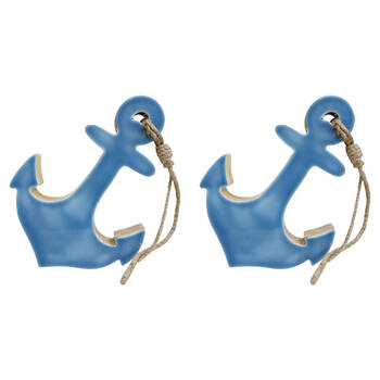2PK LVD Wooden Nautical Hanging Anchor Decoration Small 20x16x3.5cm Blue