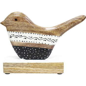 LVD Wooden Bird Folk Home Decoration Large 18.5x13x5cm Black/White