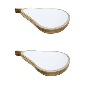 2PK LVD Wooden Pear Trinket Storage Display Vanity Tray 25x18cm Brown/Ivory